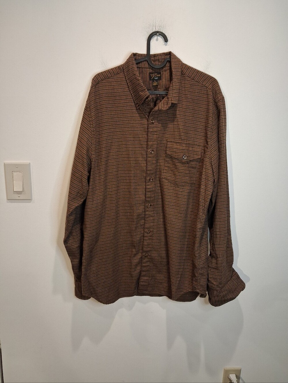 J Crew Mens Size L Cotton/Cashmere Blend Brown Flannel Shirt